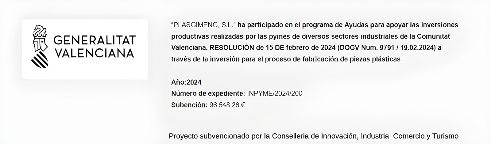 Subvención Generalitat Valenciana - Plasgimeng