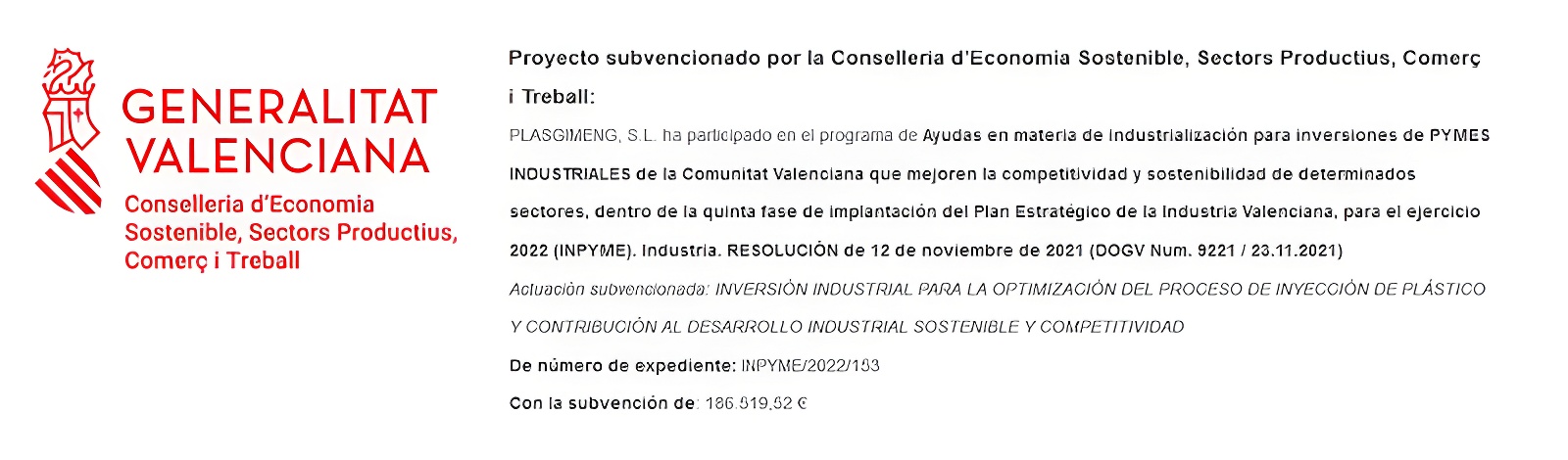 Subvención Generalitat Valenciana - Plasgimeng