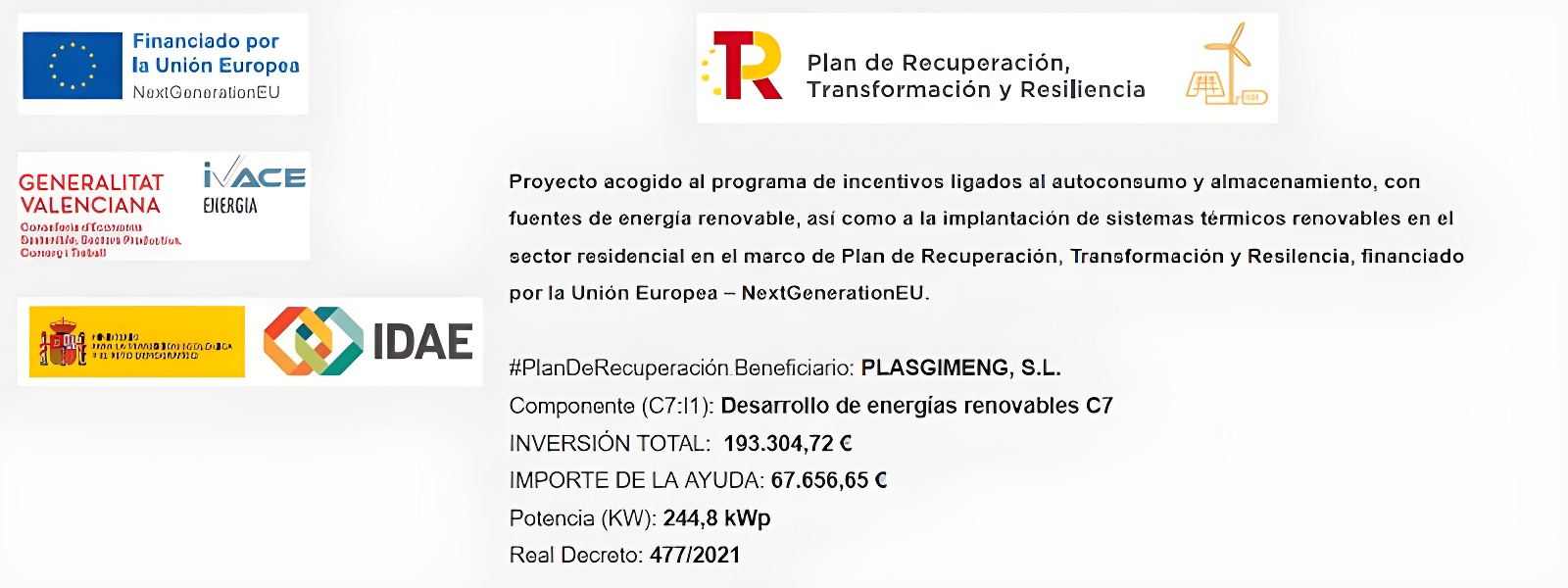Subvención Plan de Recuperación, TRansformación y resiliencia - Plasgimeng