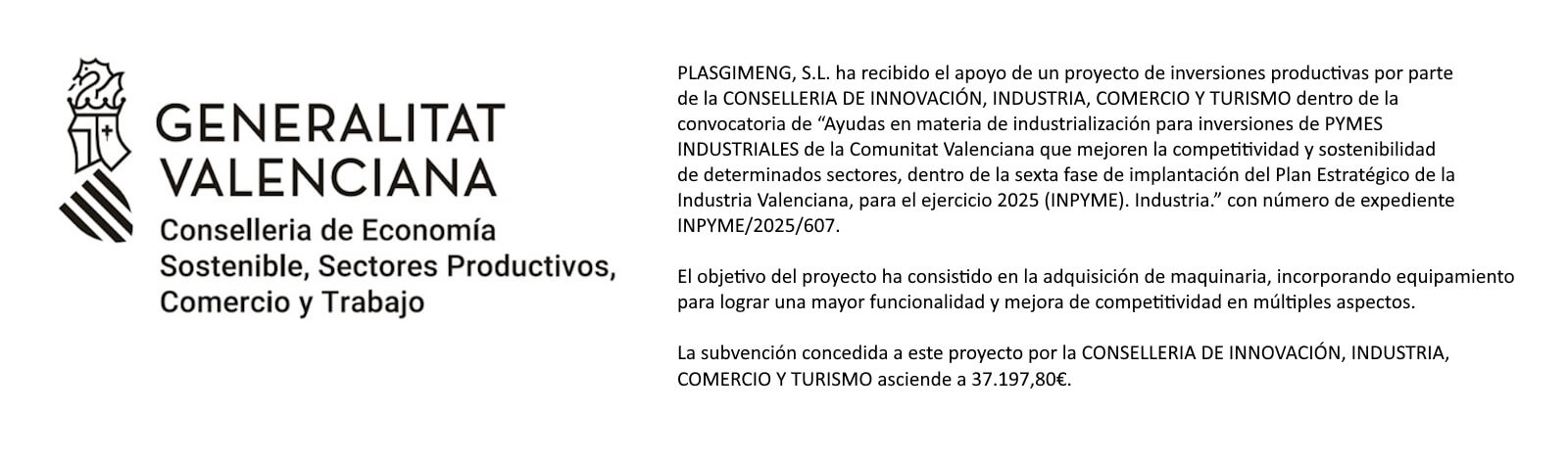 Subvención Generalitat Valenciana - Plasgimeng