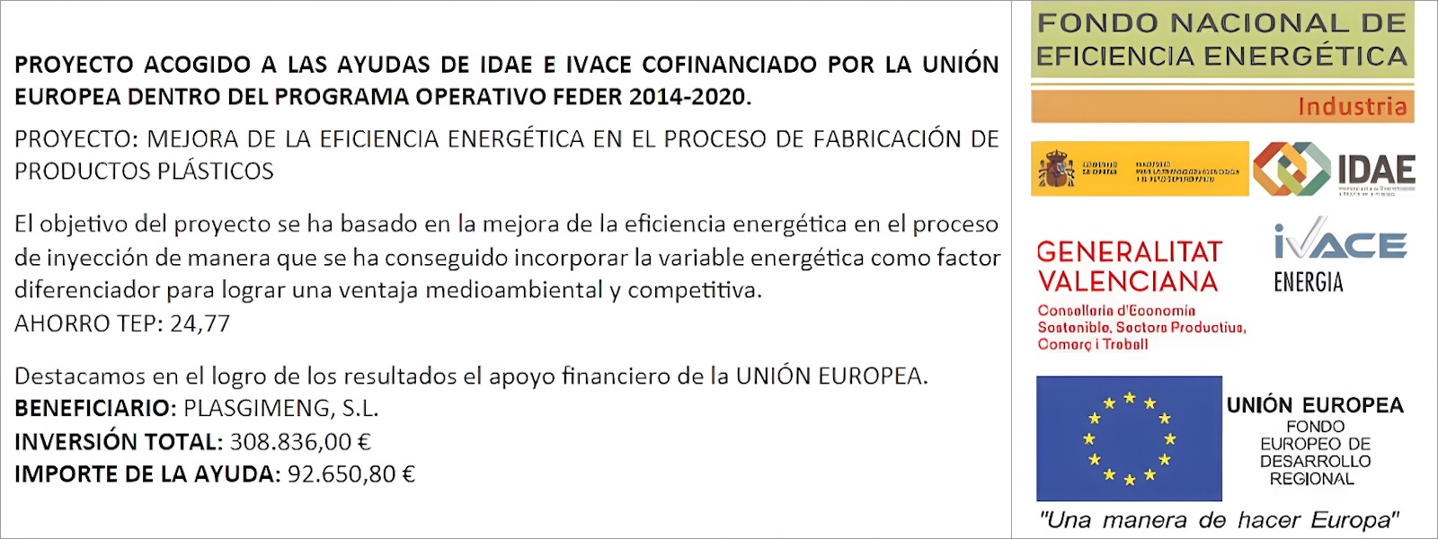 Subvención Generalitat Valenciana - Plasgimeng