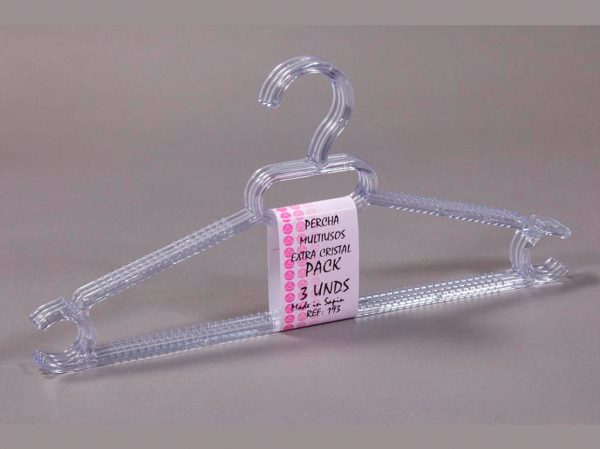 Percha de Plástico Inyectado MULTIUSOS EXTRA CRISTAL 3 unidades por pack