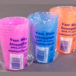 Vaso Plástico Inyectado SIDRA IRROMPIBLE COLOR 4 unidades por pack